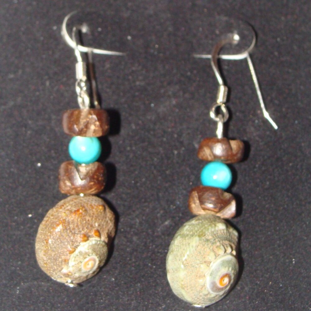 Custom Jewelry, Multi-colored Shell, Carved Coconut shell & Blue Bead Accents